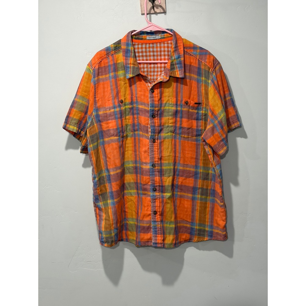 Gramicci Mens XXL Orange Plaid Short Sleeve Organic Cotton Button Down Shirt